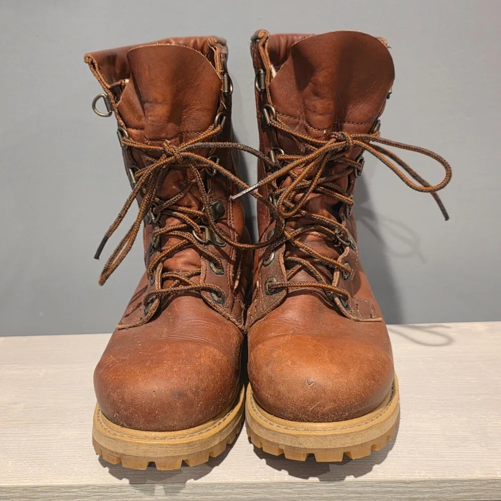 L.L. Bean Combat Ankle Work Boots‎ Mens 7M Brown Genuine Leather Lace Up